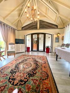 a large living room with a large rug on the floor at Villa - Riviera Nistreana in Mălăieşti