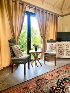a living room with two chairs and a table at Villa - Riviera Nistreana in Mălăieşti +76 photos