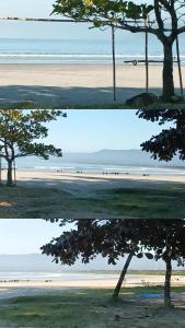 two pictures of a beach with a tree in the middle at Kintal da Ka in São Sebastião +3 photos