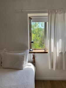 a bedroom with a bed and a window at צימר השקדיה in ‘En Hod