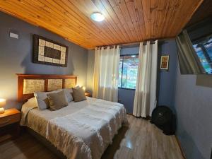 a bedroom with a bed and a wooden ceiling at Casa Uri in San Fernando