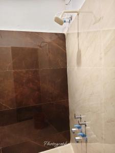 a bathroom with a shower with a shower head at ABS Palace Ayodhya in Faizābād