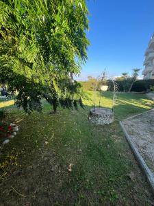 a park with a tree and a statue in the grass at Chalet del mare in Lido di Latina 