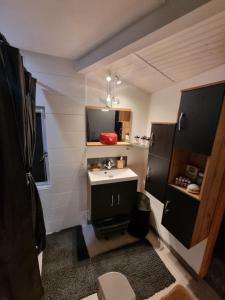 a bathroom with a sink and a mirror at bien-être in Bourg-sur-Gironde
