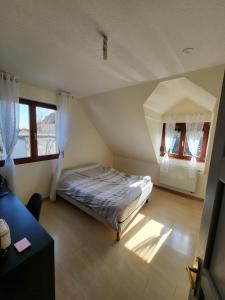 a bedroom with a bed in a attic at Venez au cœur de la route des vins et des marchés de Noël in Beblenheim
