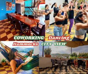 a collage of photos of people in a room at Havana Dance School & Hostel in Cali