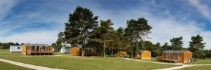 un grupo de pequeñas casas en un campo con árboles en Domaine du Bel Air, en Bar-sur-Seine