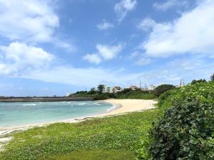 a view of a beach and the ocean at kafuulivimg sobe in Yomitan