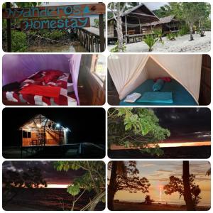 a collage of different pictures of a tent at Nyanderos homestay in Poelau Mansoear