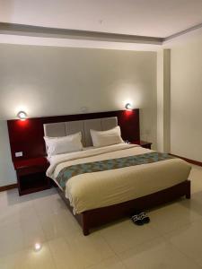1 dormitorio con 1 cama grande con 2 luces. en Wynn hotel, en Bahir Dar