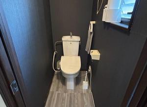a bathroom with a white toilet in a room at Guest House YADOKARI in Hirakata