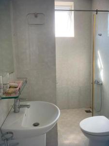 a bathroom with a white sink and a toilet at Lotus Apartment Hotel in Vung Tau +19 photos