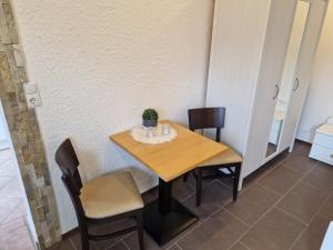 a small table with a cactus on it in a room at 1 Zimmer Apartment zentral zur Kurklinik in Bad Oeynhausen +2 photos