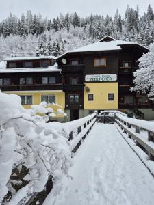 a building in the snow with snow covered trees at Haus Zedlacher in Patergassen