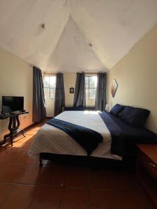 a bedroom with a bed and a desk in a room at Casa tipo colonial en las faldas del cerro del baul in Quetzaltenango