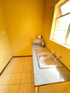 a kitchen with a sink and a window at Gabriel cottage in Mbabane