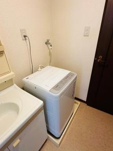 a washing machine in a bathroom next to a sink at 202 Room, a 6-minute walk from Tokyo Koiwa Station Direct connected to Shinjuku and Akihabara Stations Comfortable one-bedroom apartment with separate wet and dry areas in Tokyo +15 photos