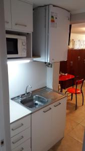 cocina con fregadero y microondas en La Serena Mini Departamento, en La Serena