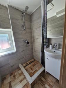 a bathroom with a shower and a sink at Apartmán Batizovce - Tatry na dosah in Batizovce +31 photos