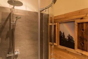 a shower with a glass door in a bathroom at Sunny Hideaway in Hart im Zillertal
