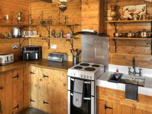 a kitchen with a stove and a sink at Cow Boy Cabin - Uk47145 in Glasgow
