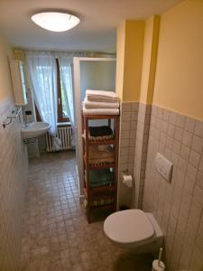 Un baño pequeño con inodoro y lavabo. en Langhe Bee Home, en Cravanzana 1 foto más