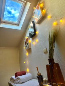 a room with a skylight and lights on the wall at The Chalet - in the heart of Metz in Metz