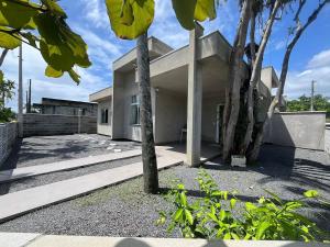 伊塔波阿Casa Verde Mar的一栋白色的房子，前面有一棵树