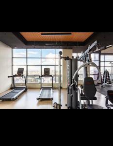 a gym with two treadmills and a treadmill at Modern Luxury 1BR in Nairobi