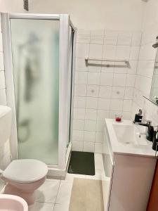 Póvoa de Santo AdriãoにあるLuxury rooms in central Lisbon next station Odivelasのシャワー、トイレ、洗面台を備えたバスルーム