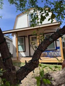 a tree branch in front of a house at Modern Tiny Barn Urban Oasis in San Antonio in San Antonio +8 photos