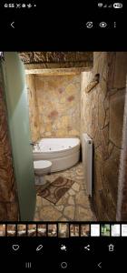a bathroom with a bath tub and a toilet at Kalavrita House 62 in Kalavrita