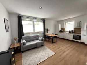 オスナブリュックにあるCharming Holiday Apartment in Osnabrück 10102のソファとキッチンのあるリビングルーム