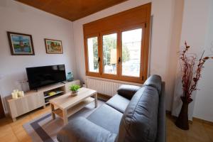 een woonkamer met een bank en een tv bij Apartament La Plana in Campdevánol