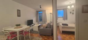 a living room with a couch and a table at Manzaneda Natura Apartments T1 in Puebla de Trives