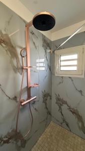 a bathroom with a shower with a shower head at Malora Beach in Le Moule +16 photos