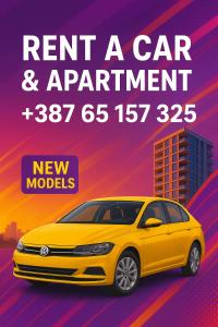 a poster for rent a car and appointment at Heaven Premium apartments in Sarajevo