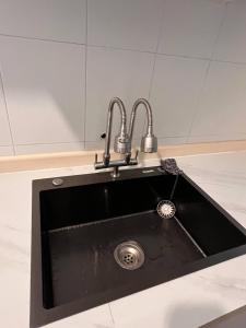 eine Küchenspüle mit zwei Armaturen darüber in der Unterkunft ValueRoomz Aeon Tebrau City IKEA F2S in Johor Bahru