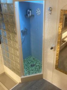 a bathroom with a shower with a glass door at Mini House centro storico Duomo di Pavia in Pavia +9 photos