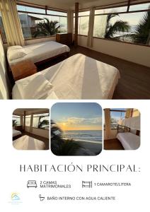 a collage of two pictures of a hotel room with beds at Casa de Playa Alarcon - Huacura in Bocapán