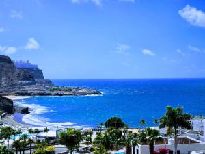a view of a beach with palm trees and the ocean at OCEAN VIEW - renovation 2025 in Playa del Cura