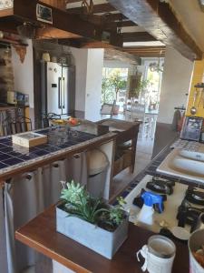 una cocina con encimera y estufa horno superior en Gite Saint Martin du Boschet, 1h15 de Paris, en Saint-Martin-du-Boschet 11 fotos más