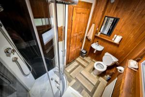 a bathroom with a shower and a toilet and a sink at Chata Daniela in Dedinky +43 photos