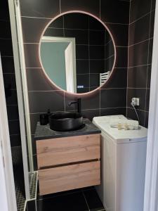 a bathroom with a sink and a mirror at Appartement 43m2 1 chambre en hyper centre in Aix-les-Bains +24 photos