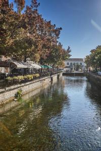 a body of water next to a river with trees at Studio3 proche Quai Rouget in LʼIsle-sur-la-Sorgue