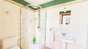 een badkamer met een douche, een toilet en een wastafel bij Terraza del Mar in Arrieta +18 foto's