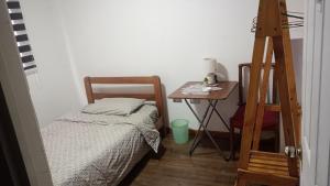 a room with a bed and a table and a desk at Casa Canela in Iquique