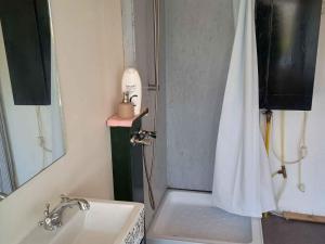a bathroom with a sink and a shower at 5 star holiday home in Odder in Gylling