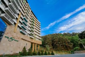 a building with balconies on the side of it at Pyeongchang I-One Resort in Pyeongchang