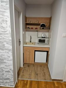 Dušanovac (historical)にあるApartments Pekaのシンクと電子レンジのある小さなキッチン